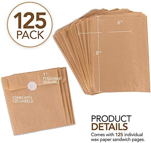 Хартиени Опаковки за сандвичи Kraft Brown (125 x) Хранителните Пакети с Бели кръгли стикери за запечатване на