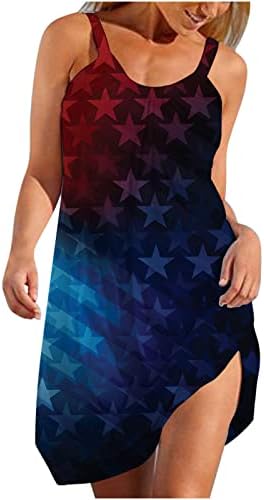 HOXINE 4th July Летни Sundresses за Жените, Ежедневно Плажна Рокля в стил Бохо, американския Флаг на Звезди,