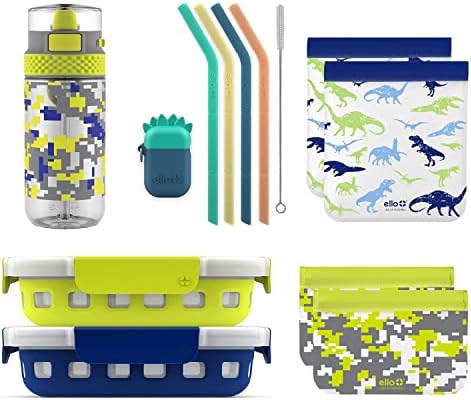 Комплект за обяд Ello Kids, Сламки, чанта с цип и бутилка за вода от 13 теми - Лилаво (6505599951)