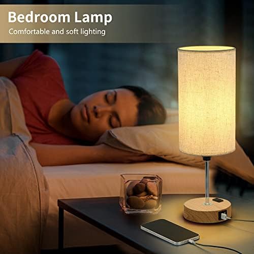 Нощна лампа с USB порт -Настолна лампа с докосване за спални, 3-Лентов Настолна лампа с регулируема яркост с