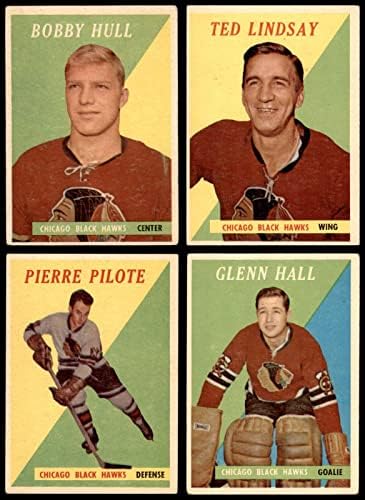 1958-59 Топпс Чикаго Блекхоукс Сет екип 3.5 - VG+ - Промазанные хокей карта