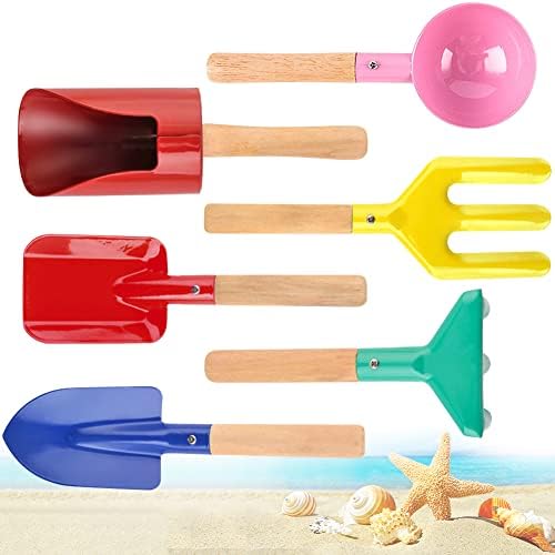 Плажни играчки за деца, 6 бр., набор от играчки за пясък с размер 8 см, метални градински инструменти със здрава