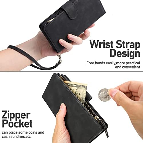 LANYOS за iPhone 13 (6,1 инча) Чанта-портфейл с държач за карти за жени и мъже, поставка от изкуствена кожа,