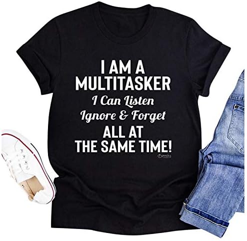 Дамска тениска I Am A Multitasker С Забавен Писмото Принтом, Върхове с кръгло деколте, Летни Тениски с Къс ръкав,