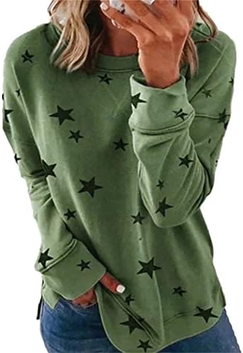 Дамски Hoody с Кръгло деколте и Дълъг Ръкав, Всекидневни Пуловер, Свободни Топове със Звездна принтом Размер