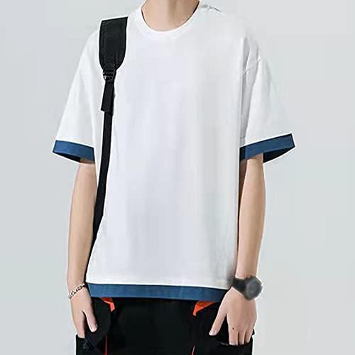 Maiyifu-GJ Мъжки Лоскутная Фалшива тениска от две Части, С къси ръкави, Модни Однотонная Тениска С кръгло деколте