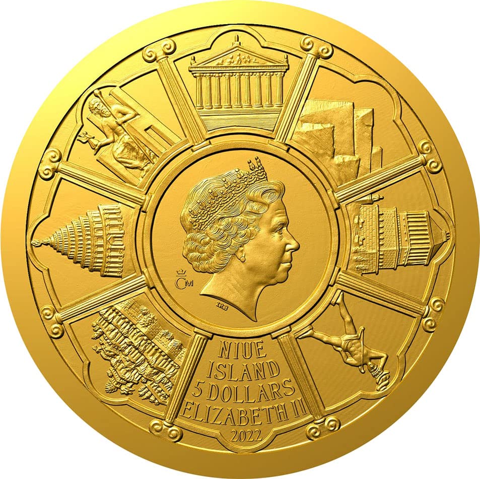 Мавзолей Седемте Чудеса на 2022 Година PowerCoin В Галикарнасе Древния Свят-Златна Монета с тегло 1/10 Унция