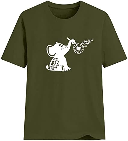 Дамски Хубава Графична Тениска Със Забавна Принтом Слон и Глухарче, Графична Тениска С изображение на Животни,