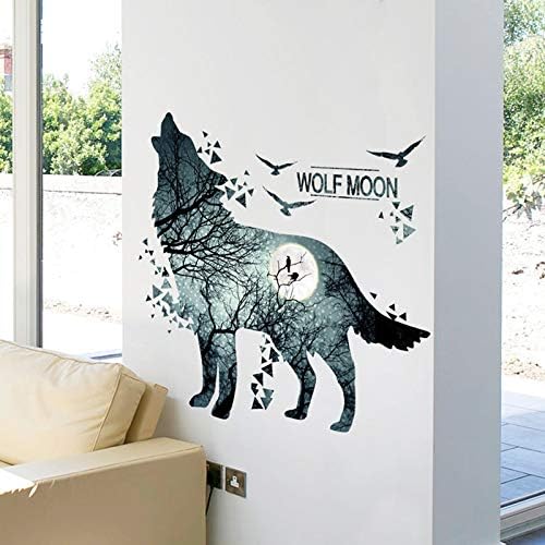 Подвижни Мастило Wolf Moon Стенен Декор Креативна Стикер на Стената Blue Galaxy Wolf Room, Лесно Отклеивающаяся
