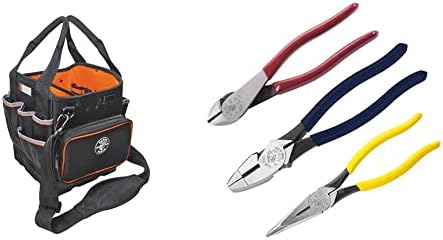 Чанта за инструменти Klein Tools 5541610-14 с пагон е 40 джобове и набор от инструменти 80020 с линейна клещи,