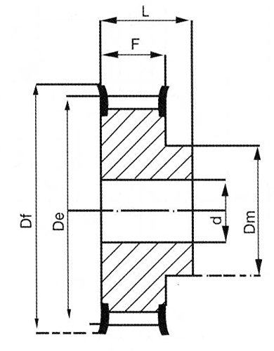 Ролка ГР ANSI от стомана Ametric 24H075 с фланец, 24 Зъба, 5 Инча +/-1/16 Водещ на отвора (d), Външен диаметър 3,76 инча (De), диаметър стъпки 3,82 инча (Dp), ширина на челото на 1,0625 (F), (Аметри