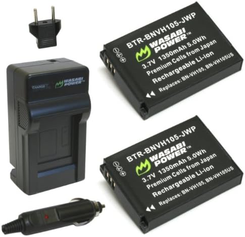 Батерия Wasabi Power (2 комплекта) и зарядно устройство за екшън камери JVC BN-VH105 и JVC GC-XA1, GC-XA2 ADIXXION