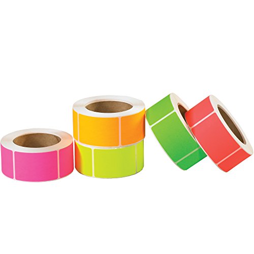 Правоъгълни Етикети /Стикери за извършване на опис, 3 x 5, Флуоресцентни Различни цветове, 5000 Етикети В опаковка