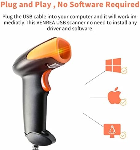 VENREA QR 2D баркод Скенер, USB Жична Ръчно висока скорост на Четец на QR код, който е Съвместим с Windows /